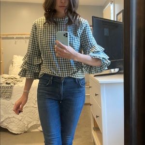 Gingham ruffle sleeve blouse